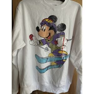 Disney Mickey Mouse Sweatshirt Women's XS Ski Graphic Long Sleeve Oversized